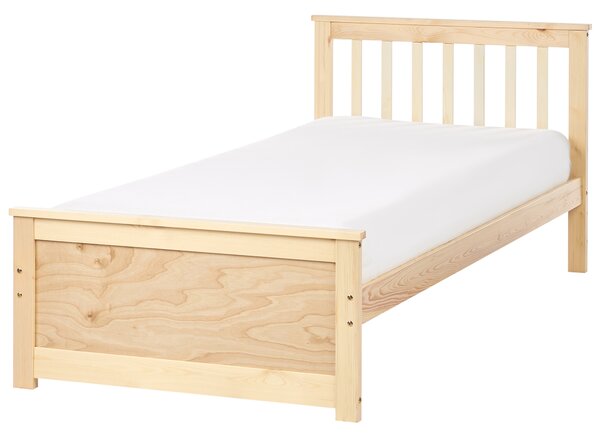 Posteľ svetlohnedá borovicové drevo MDF 90 x 200 cm s čelom minimalistický škandinávsky štýl spálňa detská izba