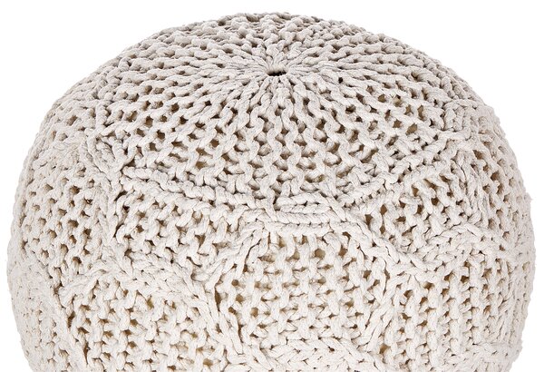 Taburetka béžová bavlnená makramé 50 x 35 cm ručne vyrobený okrúhly puf s výplňou boho štýl
