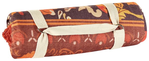 Pikniková deka červená polyester 200 x 200 cm ručná výroba so strapcami kvetovaný vzor moderný štýl záhrada exteriér