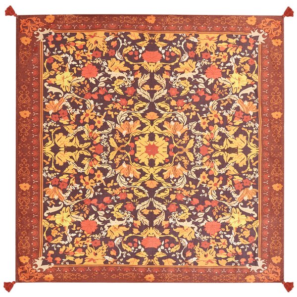 Pikniková deka červená polyester 200 x 200 cm ručná výroba so strapcami kvetovaný vzor moderný štýl záhrada exteriér
