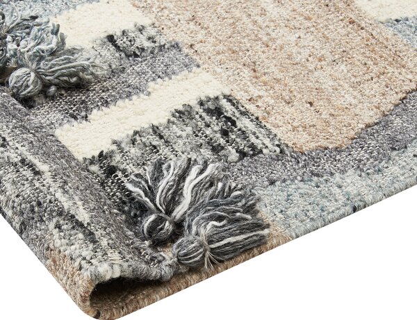 Kelímový koberec viacfarebný vlna a bavlna 200 x 300 cm ručne tkaný vzor boho patchwork so strapcami