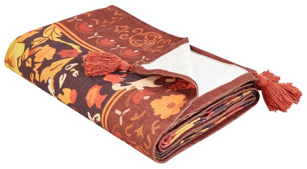 Pikniková deka červená polyester 200 x 200 cm ručná výroba so strapcami kvetovaný vzor moderný štýl záhrada exteriér