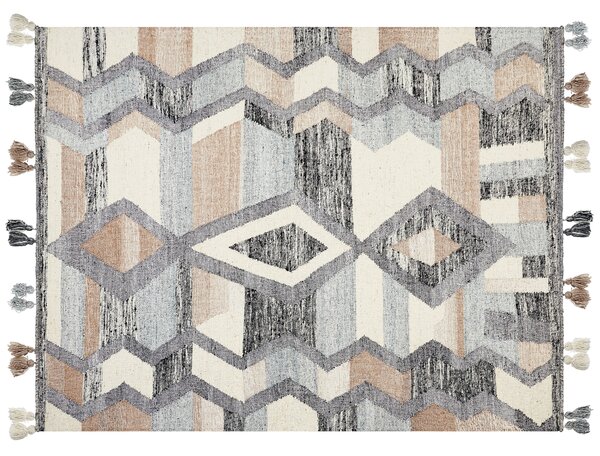 Kelímový koberec viacfarebný vlna a bavlna 160 x 230 cm ručne tkaný vzor boho patchwork so strapcami