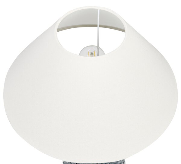 Stolná lampa tmavomodrý keramický podstavec biele látkové tienidlo nočná lampa obývačka spálňa