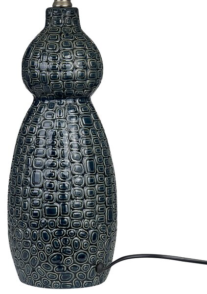 Stolná lampa tmavomodrý keramický podstavec biele látkové tienidlo nočná lampa obývačka spálňa
