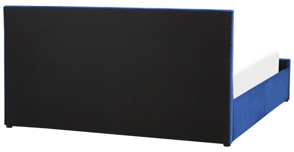 Posteľ s úložným priestorom modrá zamat 180 x 200 cm prešívané čalúnenie s čelom lamelový rošt moderný štýl spálňa