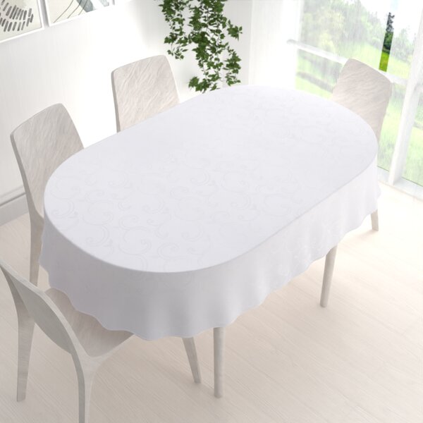 Biante Teflónový oválny obrus TF-100 Biele ornamenty s lístkami 50x100 cm