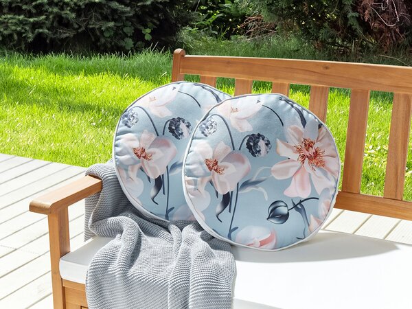 Sada 2 záhradných vankúšov modrá polyester kvetinový vzor ⌀ 40 cm moderné vonkajšie dekorácie vodoodolné