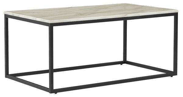 Konferenčný stolík béžový mramorový efekt čierne kovové nohy 100 x 60 cm obdĺžnikový industriálny glamour dizajn