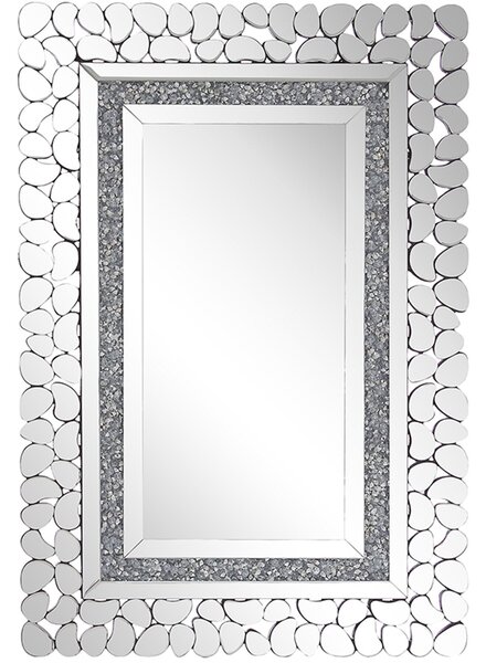 Nástenné zrkadlo strieborná MDF sklo 60 x 90 cm obdĺžnikový tvar lesklý povrch ozdobný rám moderný glamour štýl obývačka spálňa