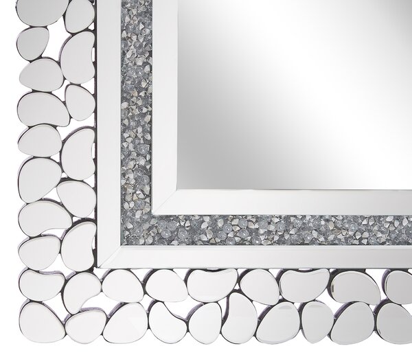 Nástenné zrkadlo strieborná MDF sklo 60 x 90 cm obdĺžnikový tvar lesklý povrch ozdobný rám moderný glamour štýl obývačka spálňa