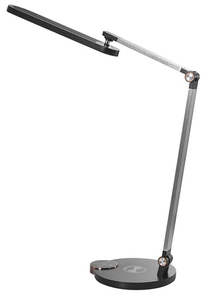 Stolná lampa čierna syntetický materiál 3 režimy teploty svetla plynulý stmievač bezdrôtová nabíjačka nastaviteľné tienidlo kancelária