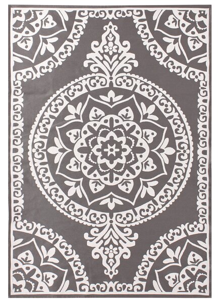 Koberec sivý syntetický materiál 160 x 230 cm izbový vonkajší s orientálnym vzorom moderný balkón a terasa