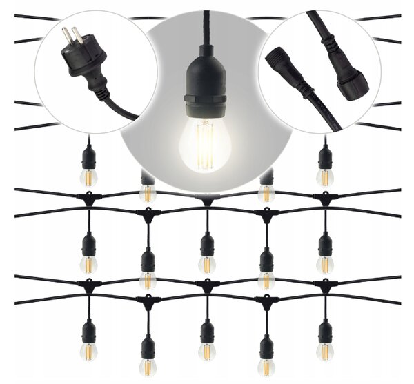 BERGE Záhradná girlanda 15m + 16x 1W LED žiarovka