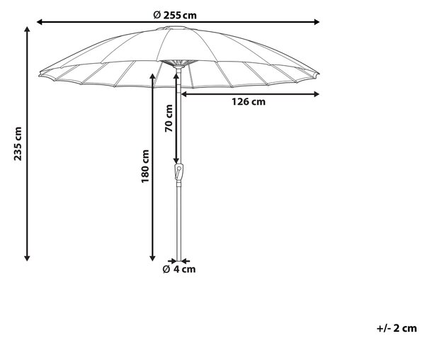 Záhradný slnečník svetlobéžový polyester hliníková tyč ⌀ 255 cm moderný osemhranný UV odolný s kľukovým mechanizmom