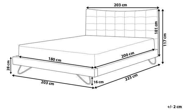 Posteľ sivá zamatová čalúnený rám 180 x 200 cm kovové nohy prešívané čelo spálňa