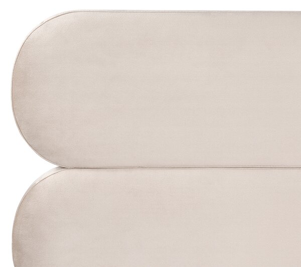 Posteľ svetlobéžová zamatové čalúnenie čierne kovové nohy 180 x 200 cm lamelový rošt s čelom klasický minimalistický štýl spálňa