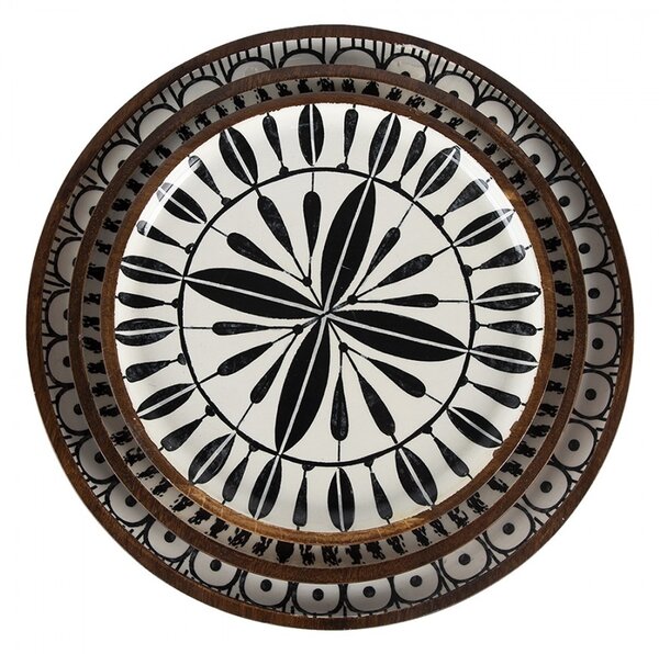Set 3ks drevený dekoratívny tanier s vrstvou Enamel - Ø 28*2 / Ø 23*2 / Ø 20*2 cm - Clayre & Eef