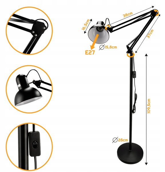 BERGE LED stojacia lampa E27 185cm - BERLIN