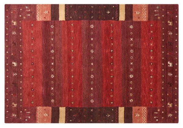 Koberec gabbeh červený vlna 140 x 200 cm geometrický vzor ručne všívaný tradičný rustikálny štýl obývačka spálňa