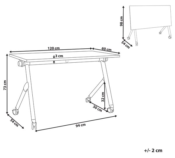 Skladací písací stôl tmavohnedá MFC stolová doska čierny kovový rám 120 x 60 cm prenosný stolík s kolieskami moderná kancelária