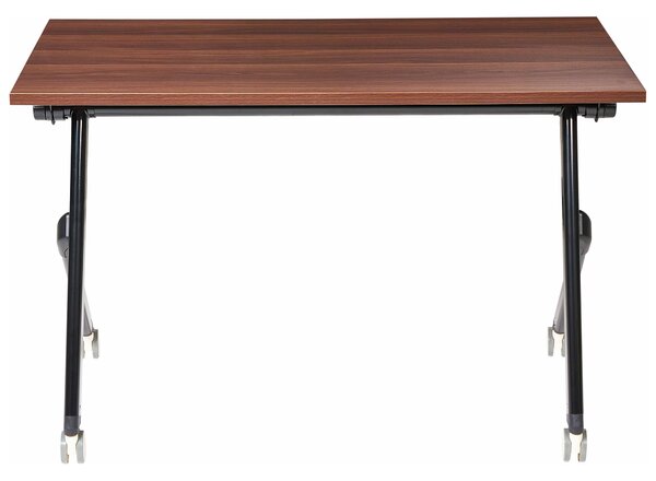 Skladací písací stôl tmavohnedá MFC stolová doska čierny kovový rám 120 x 60 cm prenosný stolík s kolieskami moderná kancelária