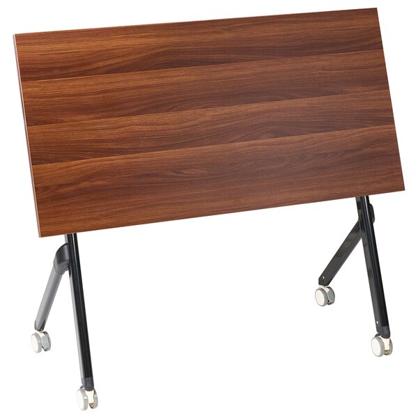 Skladací písací stôl tmavohnedá MFC stolová doska čierny kovový rám 120 x 60 cm prenosný stolík s kolieskami moderná kancelária