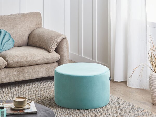 Taburetka mätová zelená zamatové čalúnenie ⌀ 61 cm okrúhly tvar glamour moderný štýl obývačka spálňa