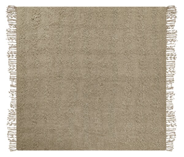 Deka sivobéžová z bavlny a akrylu 200 x 220 cm pletená prikrývka na posteľ so strapcami