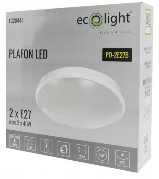 ECOLIGHT Okrúhle LED stropné svietidlo - 2xE27 - biele