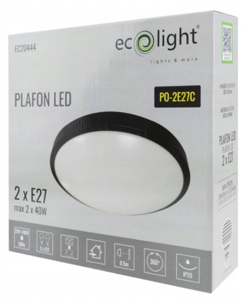 ECOLIGHT Okrúhly LED stropný panel - 2xE27 - čierny