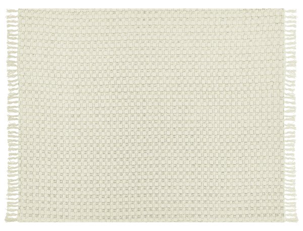 Prikrývka na posteľ krémová biela bavlnená 150 x 200 cm deka so strapcami klasický dizajn spálňa
