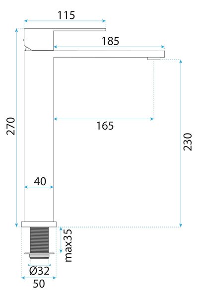Rea Hunter, vysoká umývadlová batéria h-270 mm, brúsená oceľ, REA-B6681