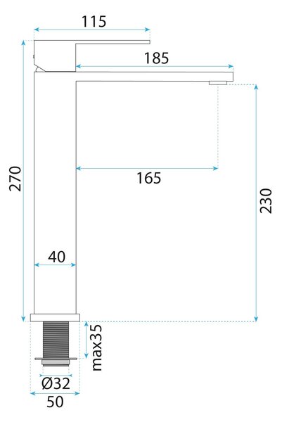 Rea Hunter, vysoká umývadlová batéria h-270 mm, brúsená oceľ, REA-B6681