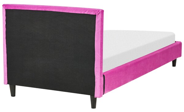 Posteľ fuchsiová ružová zamatová čalúnená 90 x 200 cm rám postele s roštom moderný dizajn