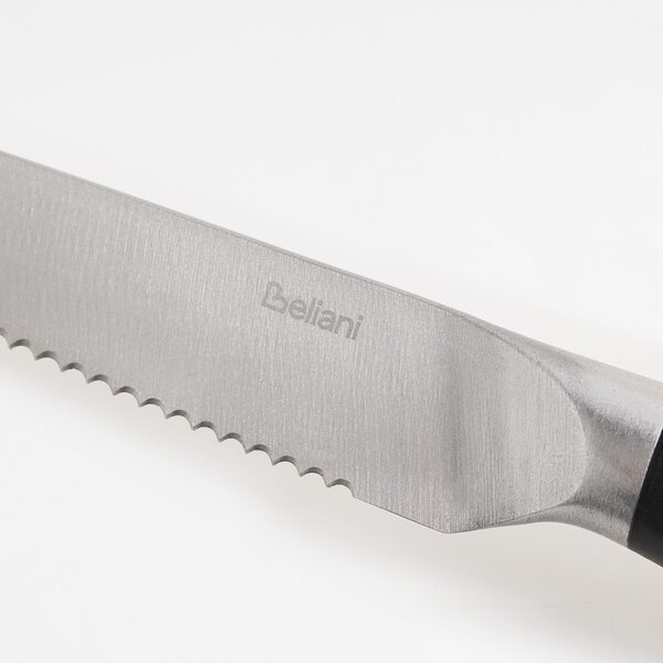 Sada 6 steakových nožov čierna nerezová oceľ s elegantnou krabičkou nože na mäso zúbkované čepele tradičný dizajn doplnky kuchyňa