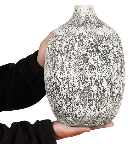 Dekoratívna váza sivá a biela terakotová 36 cm moderný štýl obývacia izba spálňa doplnky