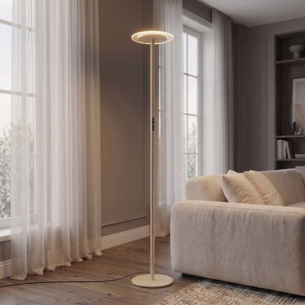 Arcchio LED stojacia lampa Frile, béžová, výška 190 cm, stmievateľné, Krémová / jantárovo žltá, Obývacia izba / jedáleň, Hliník, Moderný, Zemné bodové svetlo
