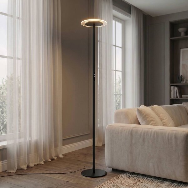 Arcchio LED stojacia lampa Frile, čierna, výška 190 cm, stmievateľné, Čierna, Obývacia izba / jedáleň, Hliník, Moderný, Zemné bodové svetlo