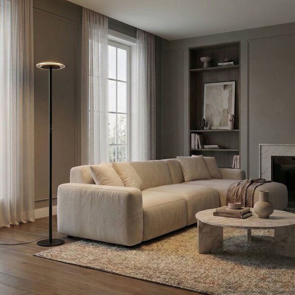 Arcchio LED stojacia lampa Frile, čierna, výška 190 cm, stmievateľné, Čierna, Obývacia izba / jedáleň, Hliník, Moderný, Zemné bodové svetlo