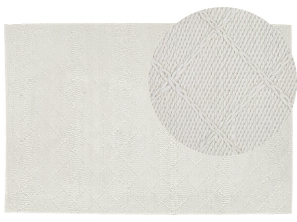 Koberec krémovobiely vlna a bavlna 160 x 230 cm obdĺžnikový ručne tkaný geometrický vzor boho