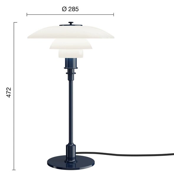 Louis Poulsen Stolová lampa PH 3/2, tmavomodrá, Ø 28 cm, Modrá, Obývacia izba / jedáleň, Mosadz, Dizajn, Stojacie svietidlo