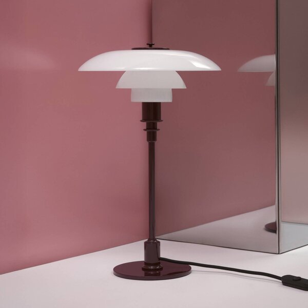 Louis Poulsen Stolová lampa PH 3/2, lesklá bordová, Ø 28 cm, Červená, Obývacia izba / jedáleň, Mosadz, Dizajn, Stojacie svietidlo