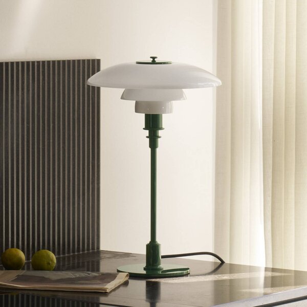 Louis Poulsen Stolová lampa PH 3/2, tmavozelená, Ø 28 cm, Zelená, Obývacia izba / jedáleň, Mosadz, Dizajn, Stojacie svietidlo