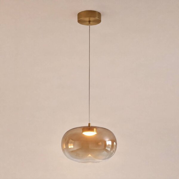Milagro Lighting LED závesné svietidlo Vaso, jantárová, Ø 18 cm, sklo, Krémová / jantárovo žltá, Obývacia izba / jedáleň, Sklo, Moderný, Závesné svietidlo