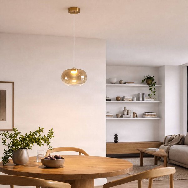 Milagro Lighting LED závesné svietidlo Vaso, jantárová, Ø 18 cm, sklo, Krémová / jantárovo žltá, Obývacia izba / jedáleň, Sklo, Moderný, Závesné svietidlo