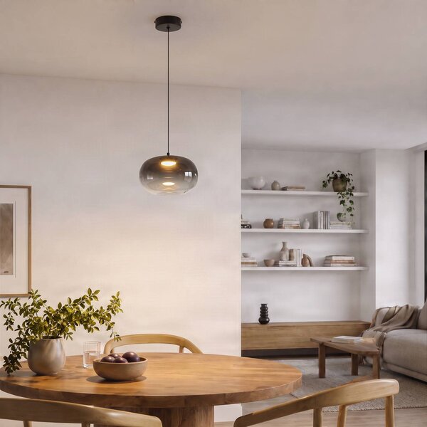 Milagro Lighting LED závesné svietidlo Vaso, dymovo šedá, Ø 18 cm, sklo, Hliník / sivá / zinok, Obývacia izba / jedáleň, Sklo, Moderný, Závesné svietidlo