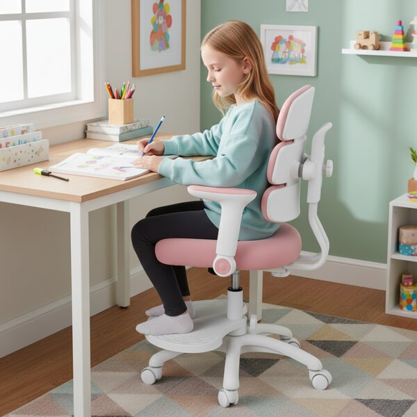 Detská rastúca stolička Neoseat KIDDY THREE — látka, prateľný poťah, ružová