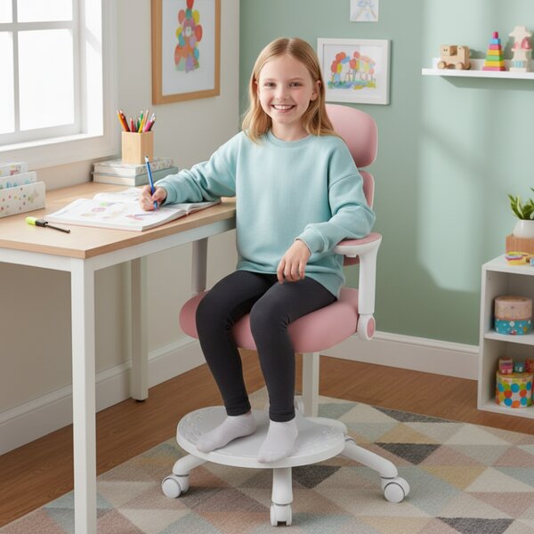 Detská rastúca stolička Neoseat KIDDY THREE — látka, prateľný poťah, ružová