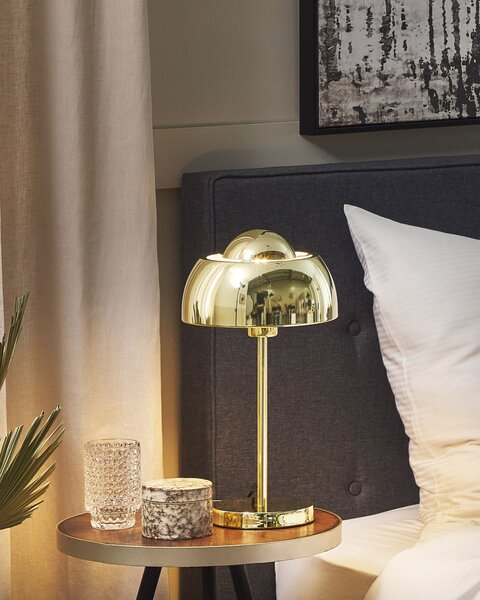 Stolná lampa zlatá kov lesklá povrchová úprava 44 cm okrúhle kupolovité tienidlo nočný stolík osvetlenie moderný štýl obývačka spálňa